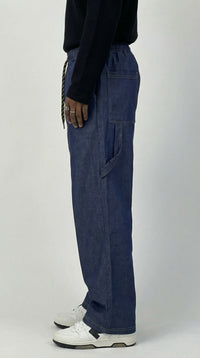 PANTALONE CARPENTER CON ELASTICO IN VITA DARK BLUE DENIM  - HAMEN - ART.  CARPE