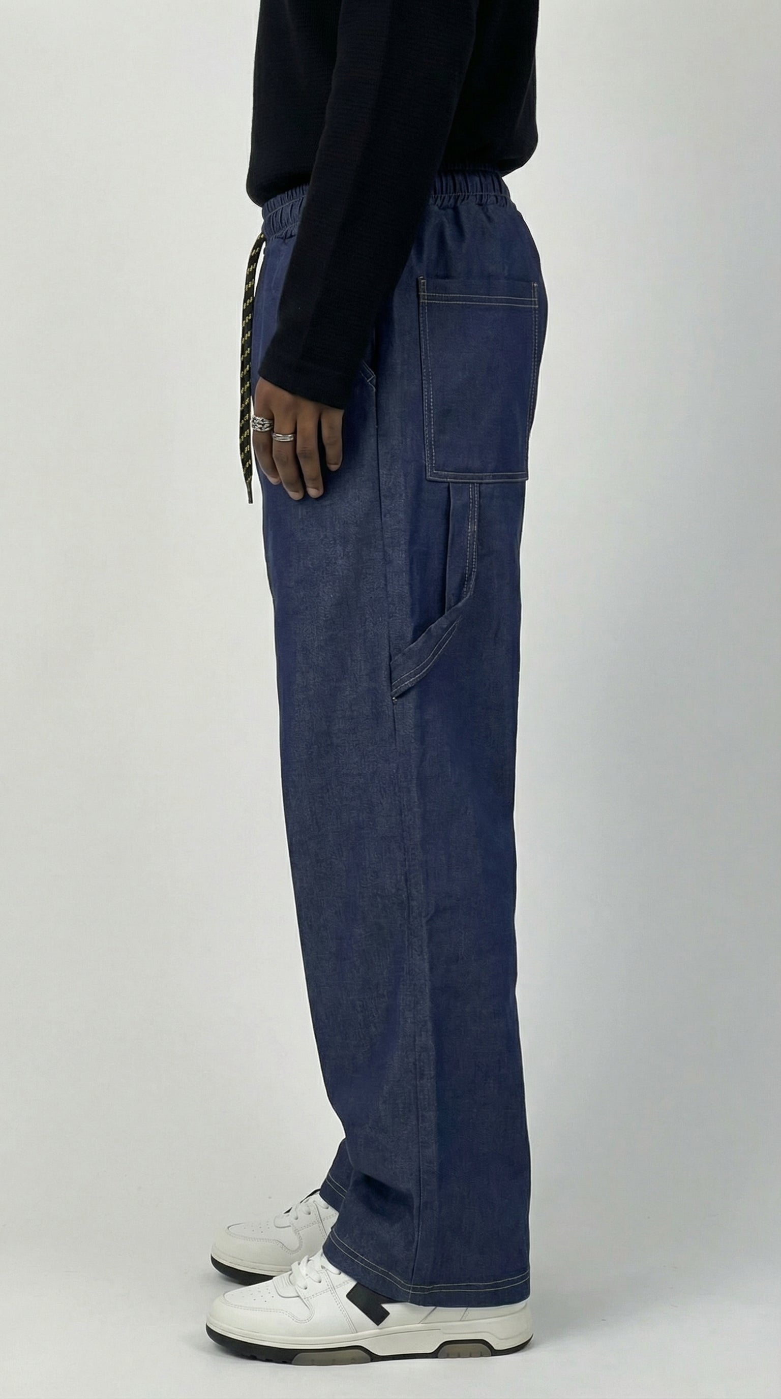 PANTALONE CARPENTER CON ELASTICO IN VITA DARK BLUE DENIM  - HAMEN - ART.  CARPE