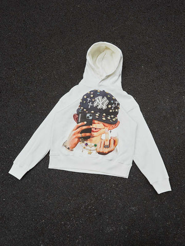 FELPA CON CAPPUCCIO  BIANCO STAMPA BAD BOY  - NOISSEY