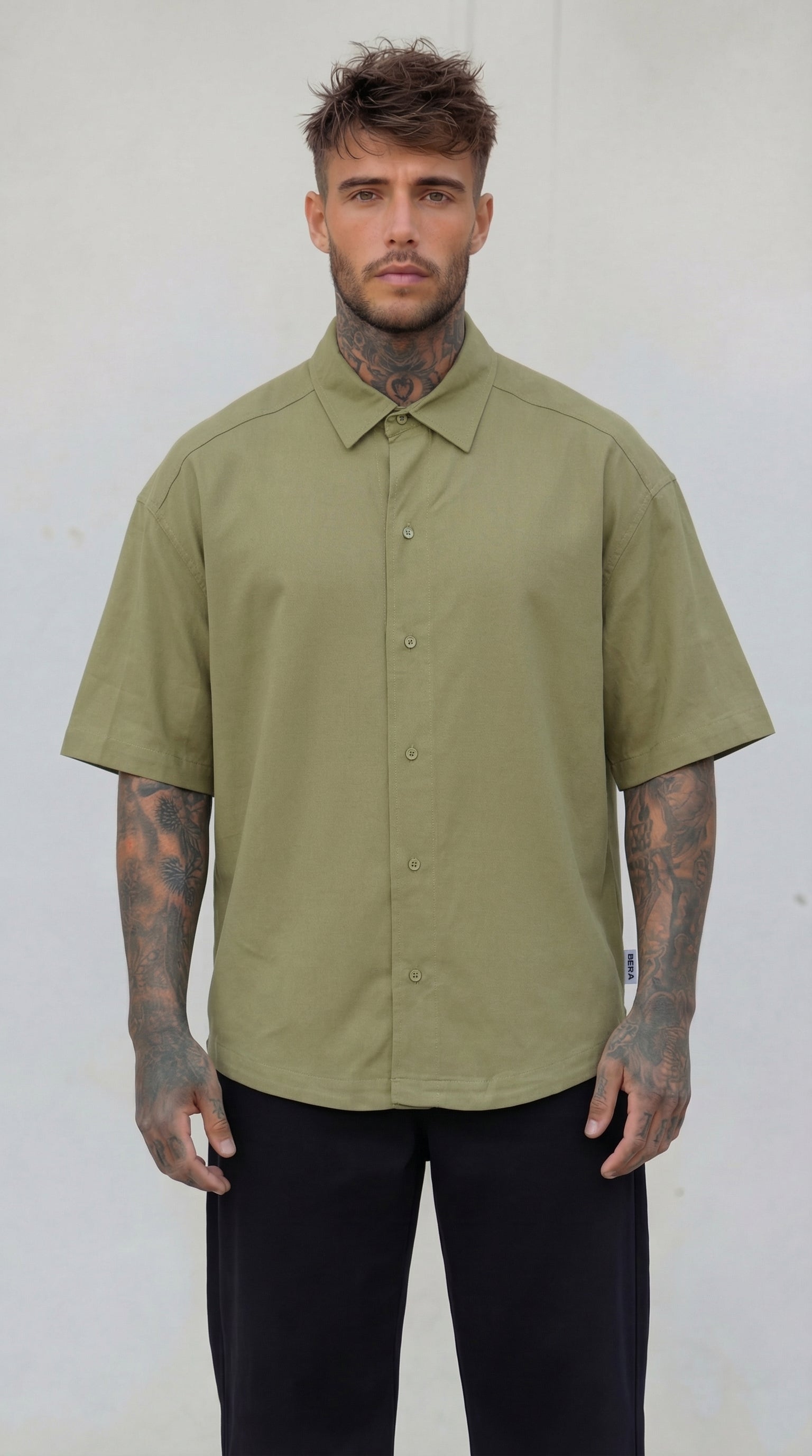 CAMICIA MEZZA MANICA OLIVA - BERNA - ART. 261224
