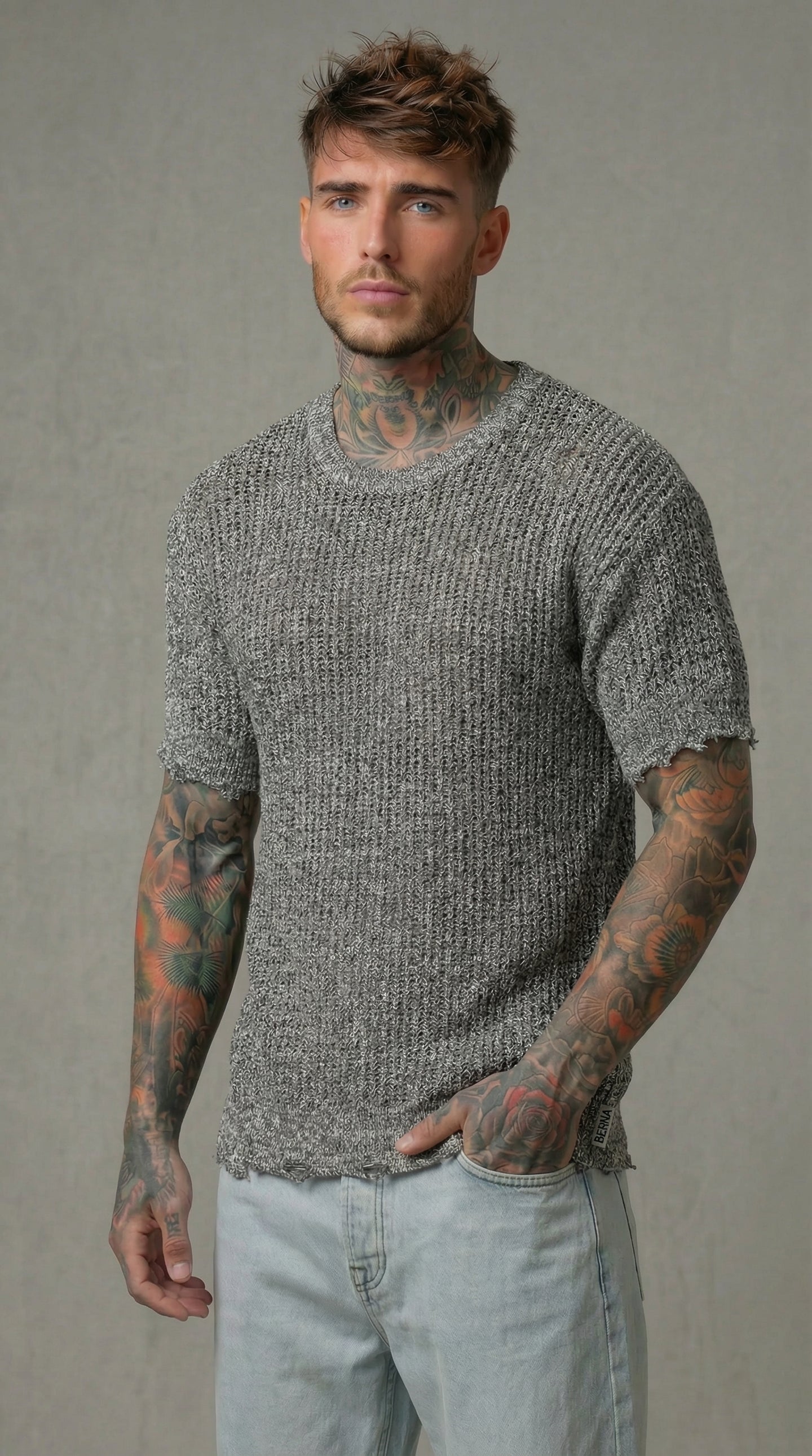 T-SHIRT GIROCOLLO TRAFORATO NERO  - BERNA - ART. 261020 -1