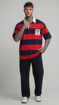 FELPA POLO ROSSO BLU UOMO RUGBY CON MAXI RIGHE RELAXED FIT - BERNA - ART. 261247-30