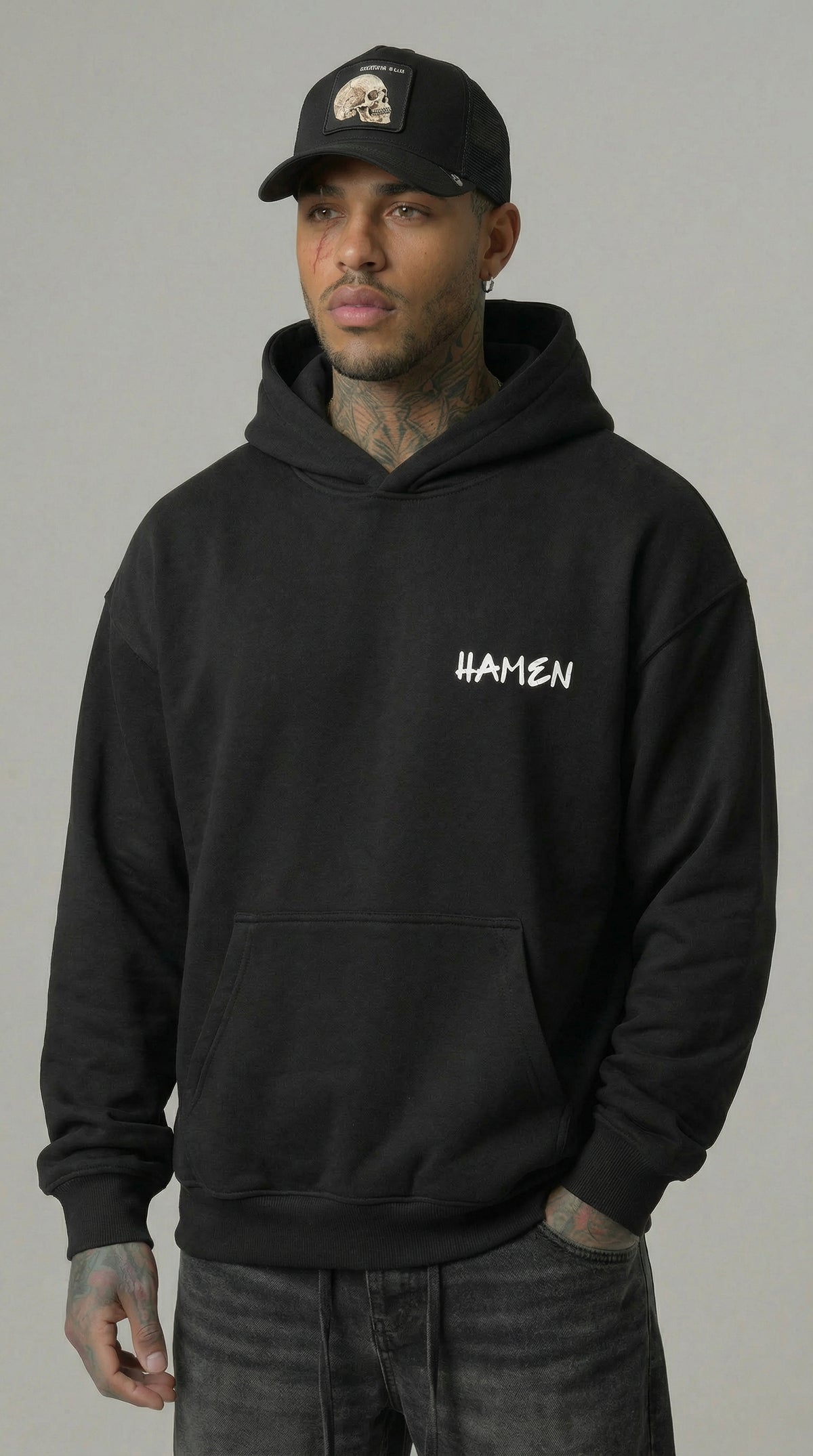 FELPA UOMO  BOXY CON CAPPUCCIO BASICA LOGO - HAMEN - ART. LOGO.H