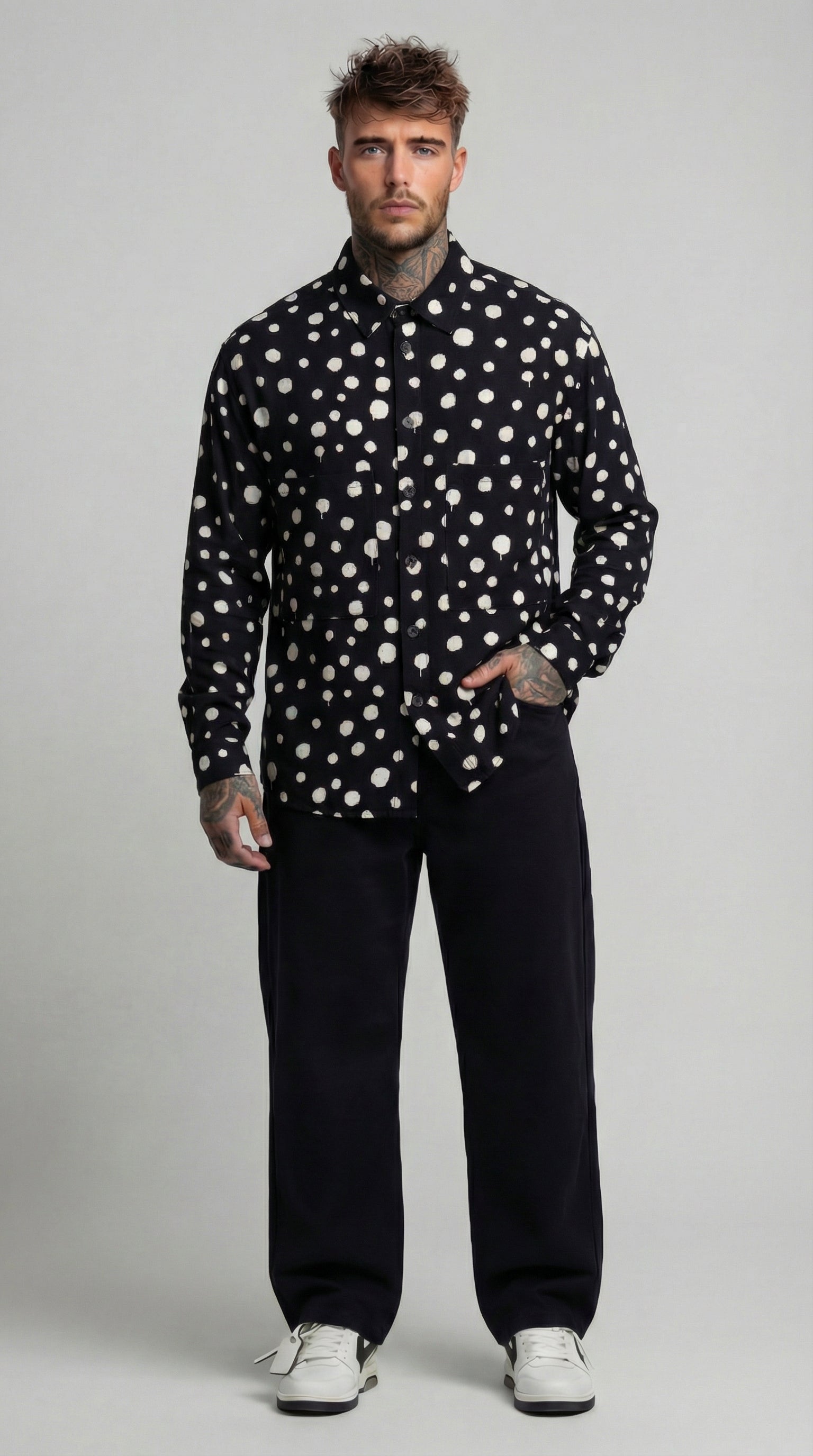 CAMICIA STAMOPA POIS CON STAMPA TASCHE FRONTALI  NERO LATTE   - IMPERIAL - ART. C1Q2LCK