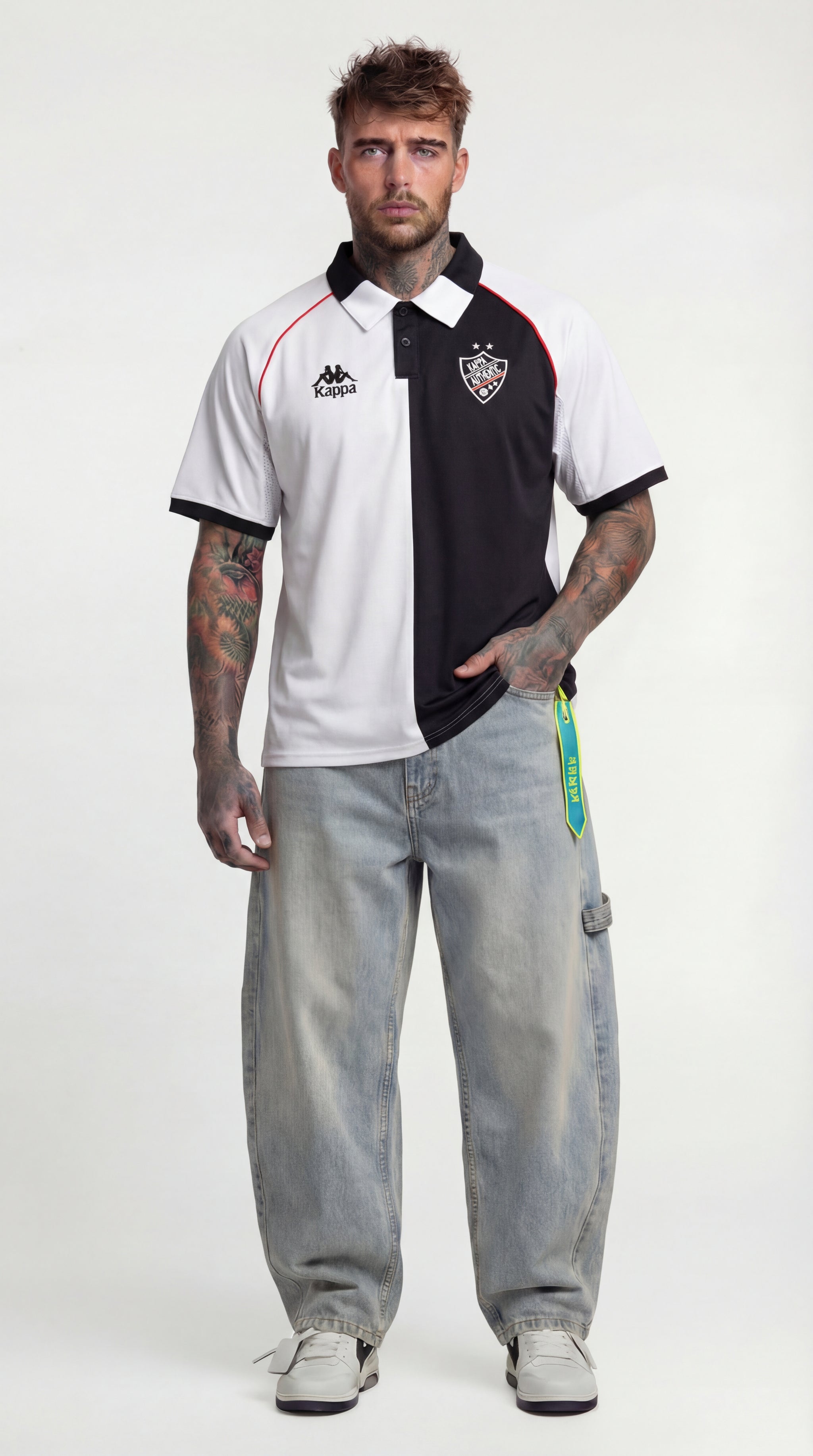 POLO MANICA CORTA AUTHENTIC SOLIN  - KAPPA - ART. 331Z4NW- COL . BLACK -WHITE - RED