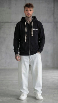 FELPA UOMO  ZIP CON CAPPUCCIO BASICA LOGO - HAMEN - ART. LOGO H