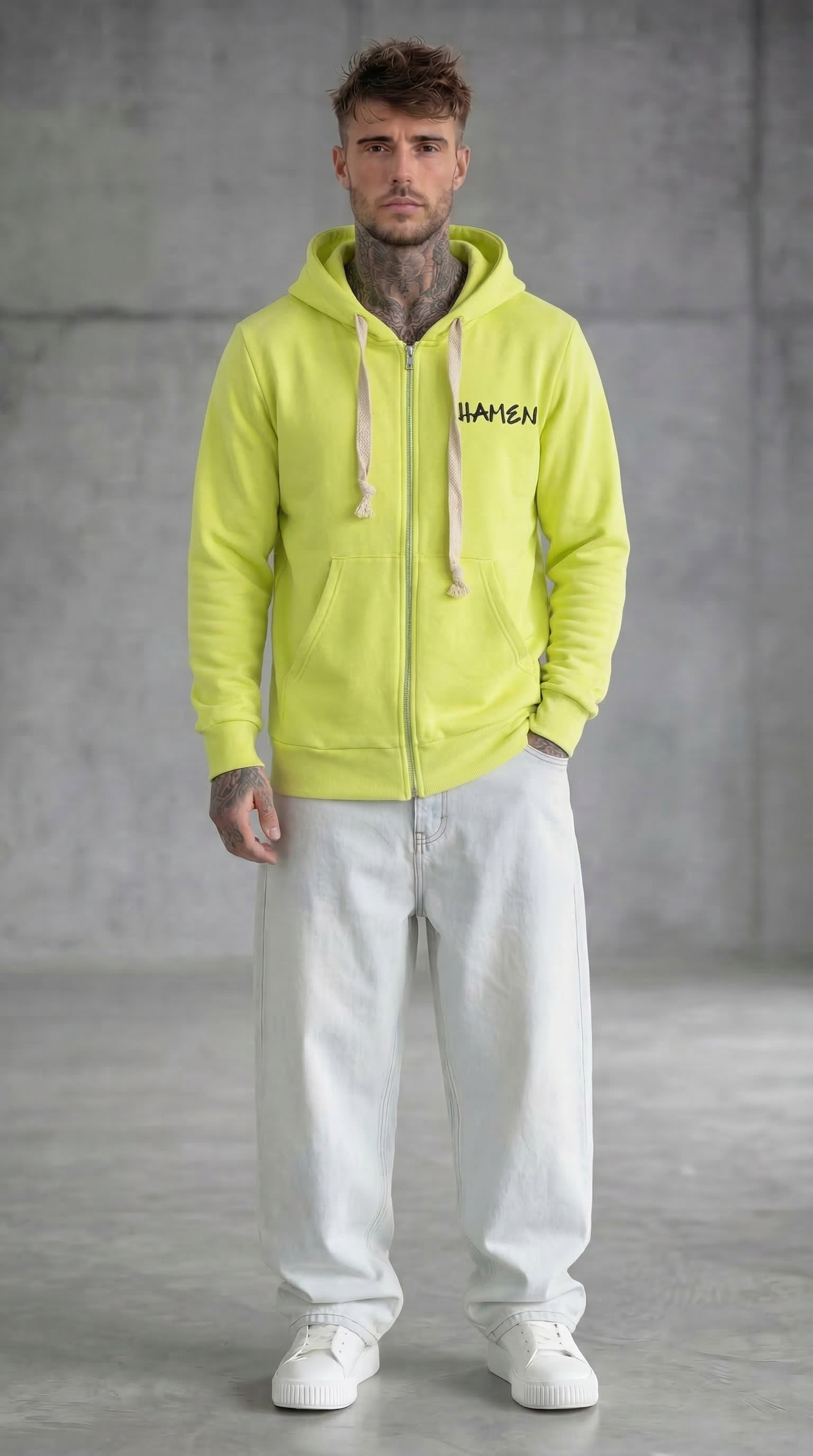FELPA UOMO  ZIP CON CAPPUCCIO BASICA LOGO - HAMEN - ART. LOGO H