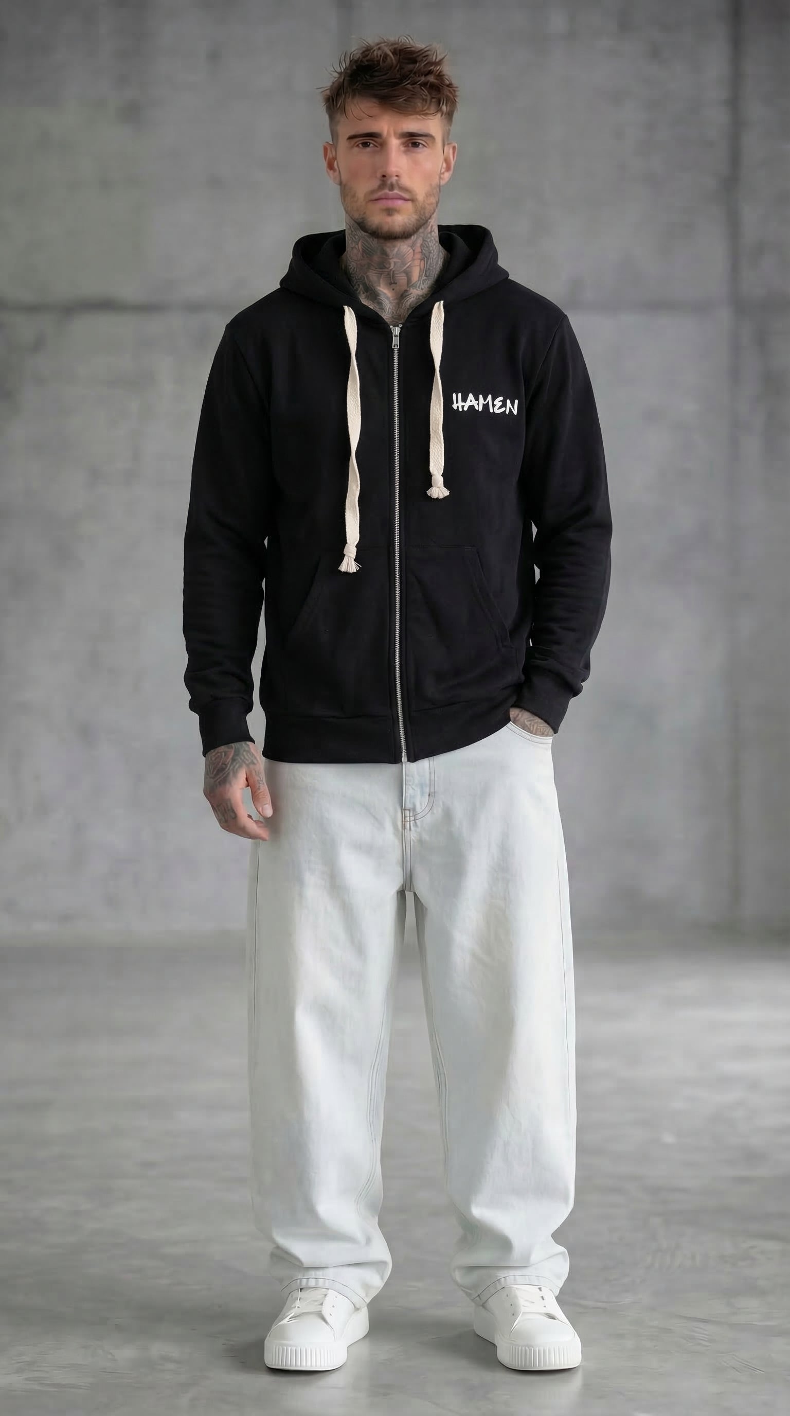 FELPA UOMO  ZIP CON CAPPUCCIO BASICA LOGO - HAMEN - ART. LOGO H