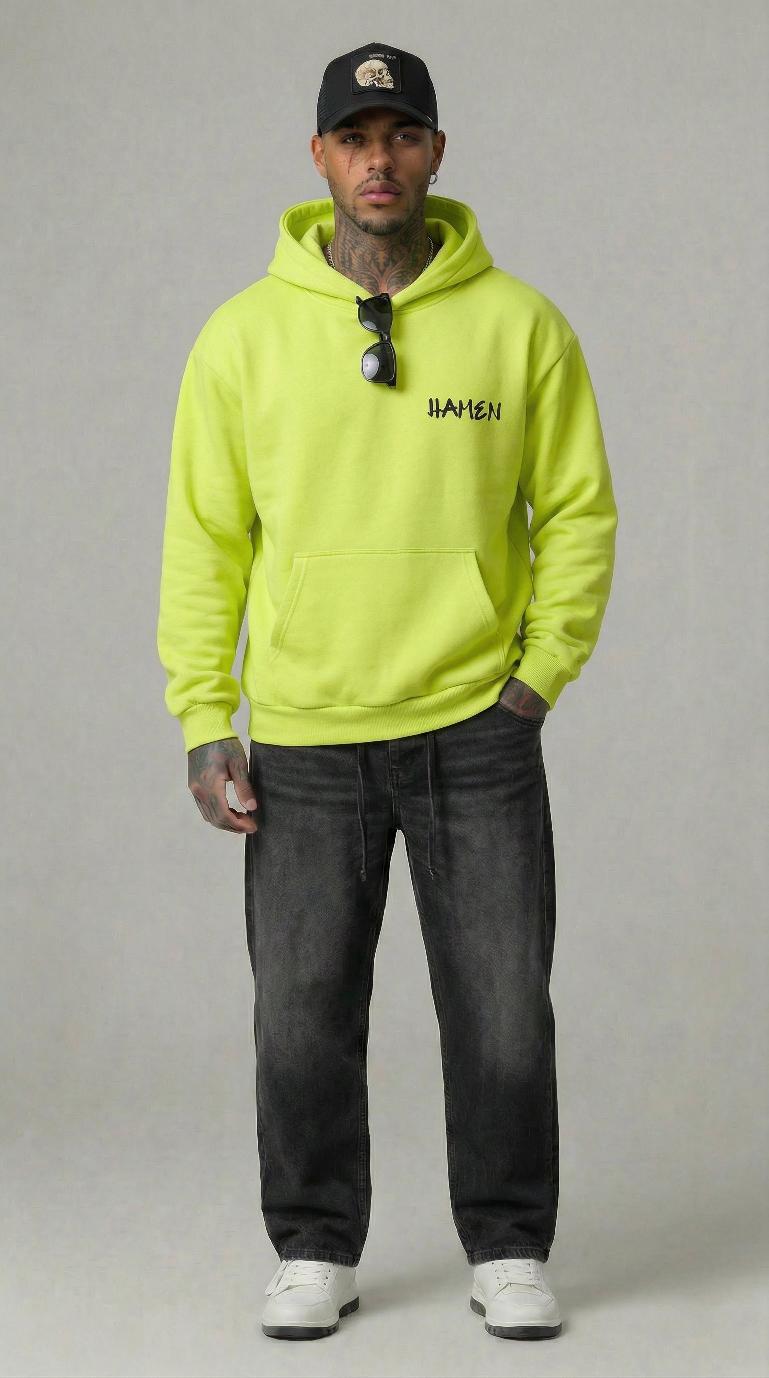 FELPA UOMO  BOXY CON CAPPUCCIO BASICA LOGO - HAMEN - ART. LOGO.H