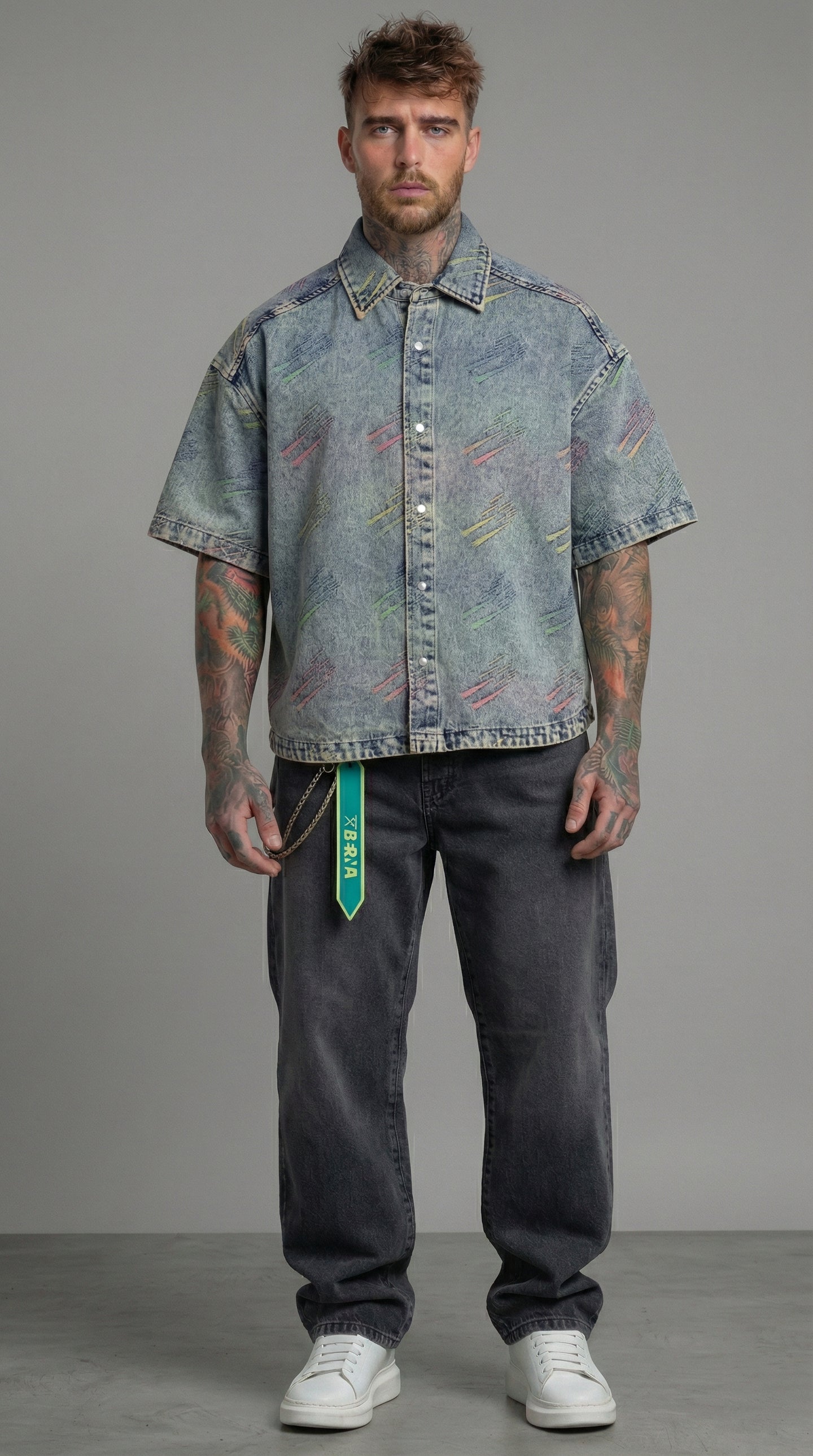 CAMICIA MM DENIM FLUO TRIANGOLI - BERNA - ART. 261231 -30