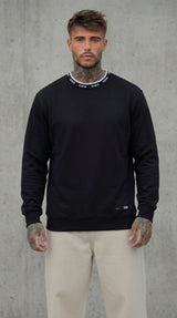 FELPA GIROCOLLO  NERO BIANCO COLLO IN MAGLIA LOGATO  - DS2 - ART. SS26303