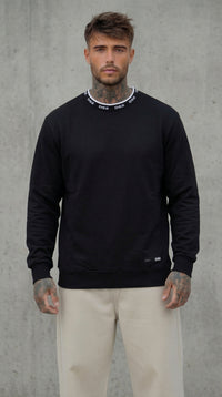 FELPA GIROCOLLO  NERO BIANCO COLLO IN MAGLIA LOGATO  - DS2 - ART. SS26303