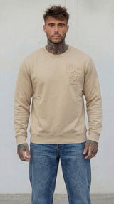FELPA GIROCOLLO GRIGIO SABBIA CON LOGO TONO SU TONO   - DS2 - ART. SS26228