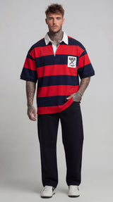 FELPA POLO ROSSO BLU UOMO RUGBY CON MAXI RIGHE RELAXED FIT - BERNA - ART. 261247-30