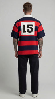 FELPA POLO ROSSO BLU UOMO RUGBY CON MAXI RIGHE RELAXED FIT - BERNA - ART. 261247-30