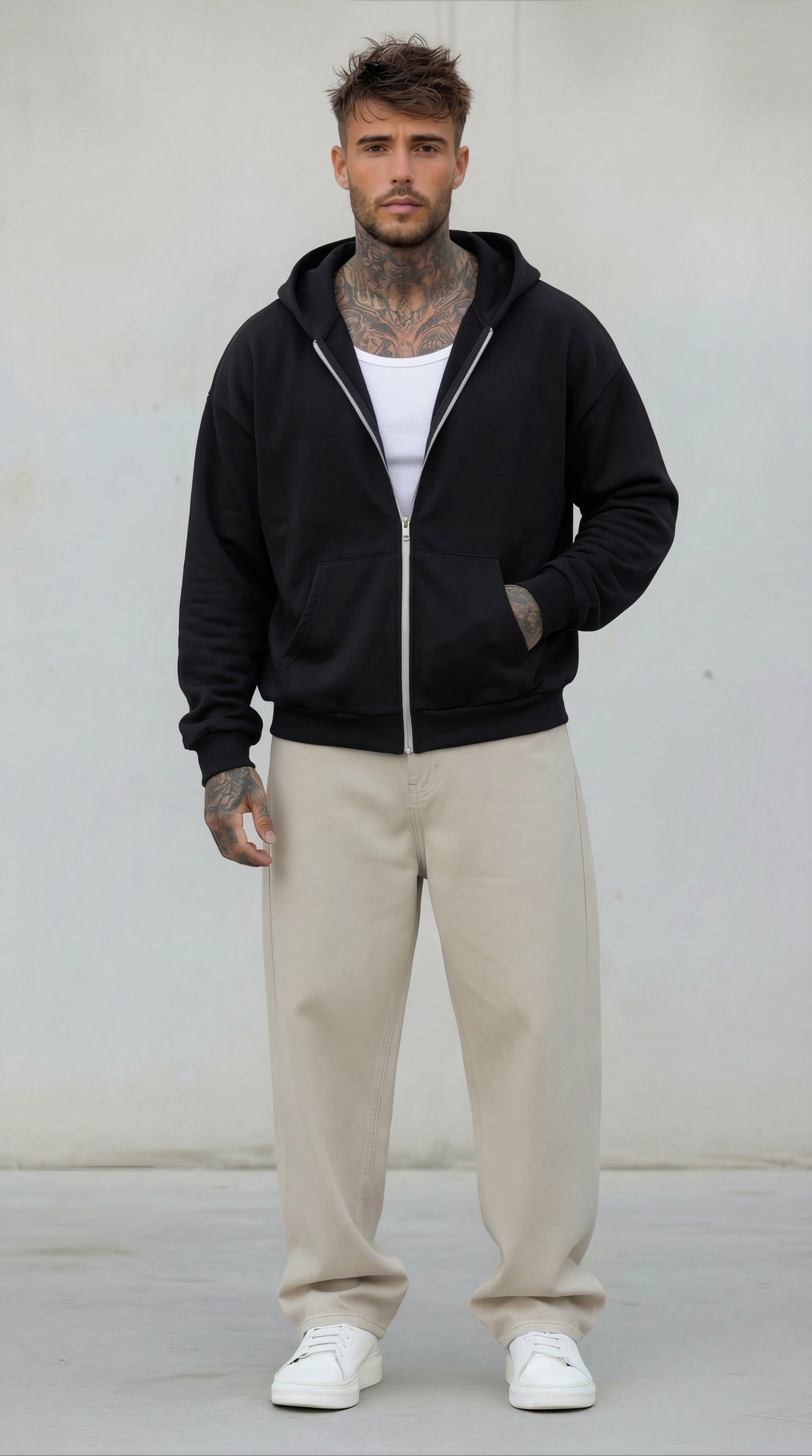 FELPA OVER  ZIP NERO  MORBIDISSIMA - HAMEN - ART SKUBA