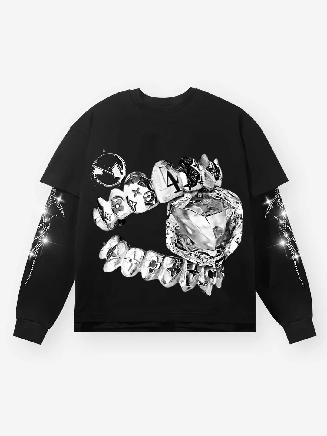 T-SHIRT NOISSEY LONG SLEEVE  DOPPIA MAGLIA ART BOCCA DIAMANTE