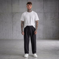PANTALONE NERO CON ELASTICO IN VITA BOTTONE  - NEW JOB BRAND - ART. AMALFI