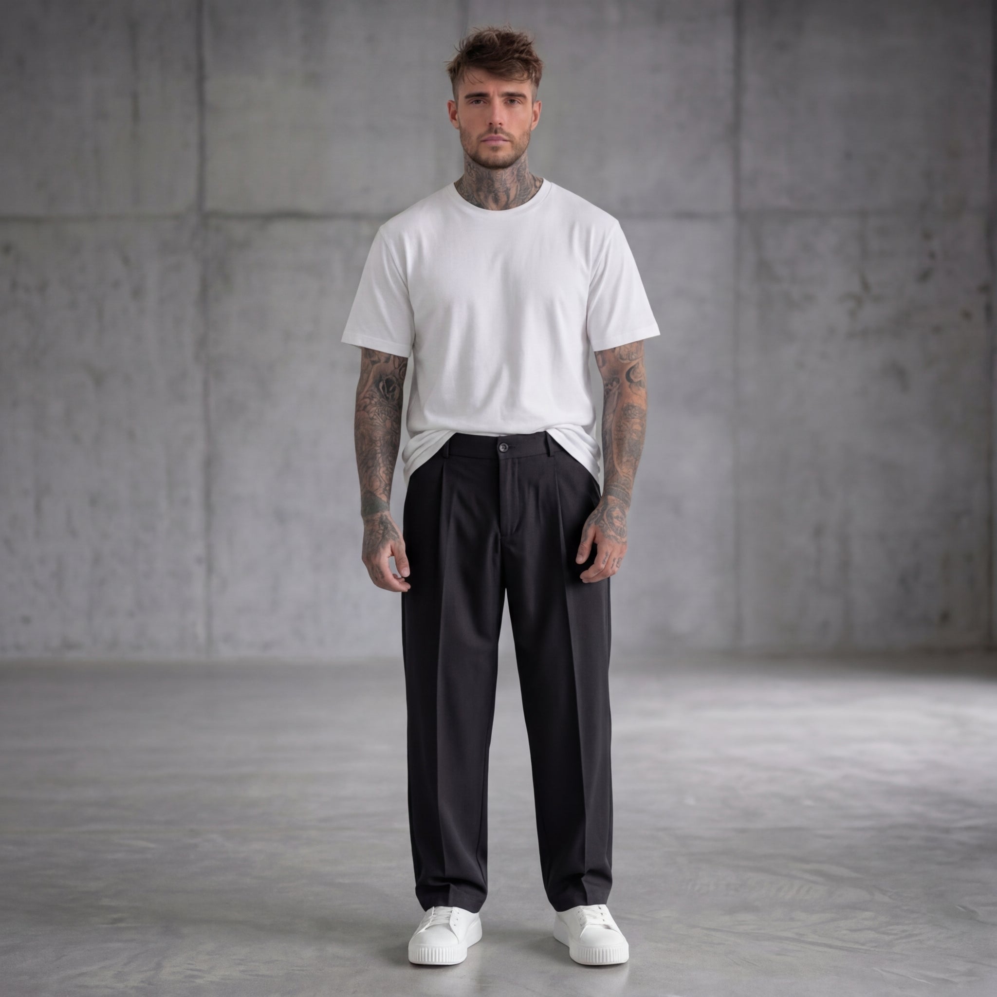 PANTALONE NERO CON ELASTICO IN VITA BOTTONE  - NEW JOB BRAND - ART. AMALFI