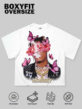 T-SHIRT NOISSEY WHITE BOXYFIT ART FLORAL BUTTERFLY