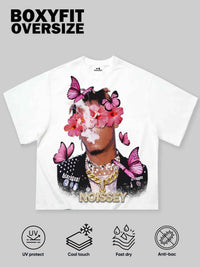 T-SHIRT NOISSEY WHITE BOXYFIT ART FLORAL BUTTERFLY