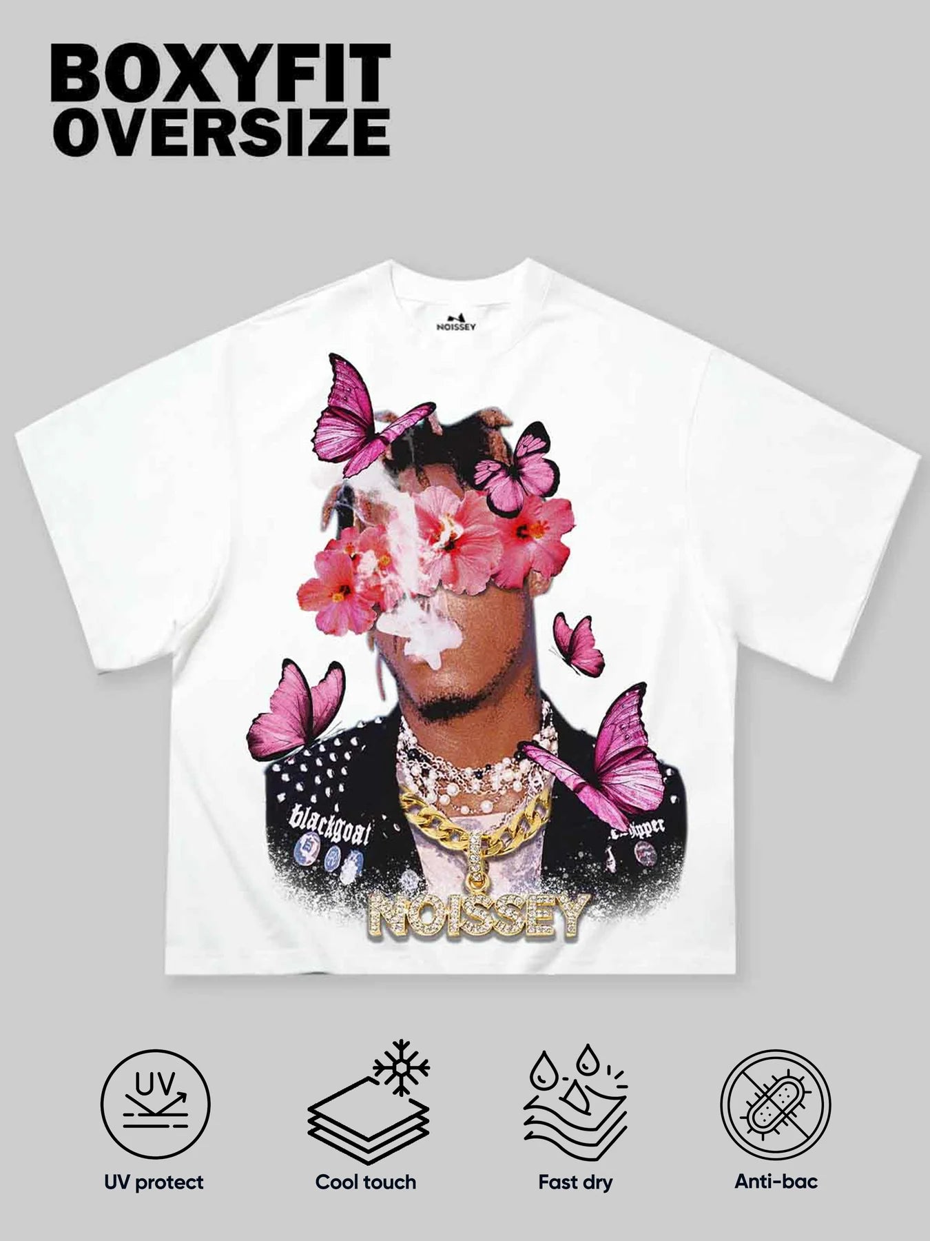 T-SHIRT NOISSEY WHITE BOXYFIT ART FLORAL BUTTERFLY