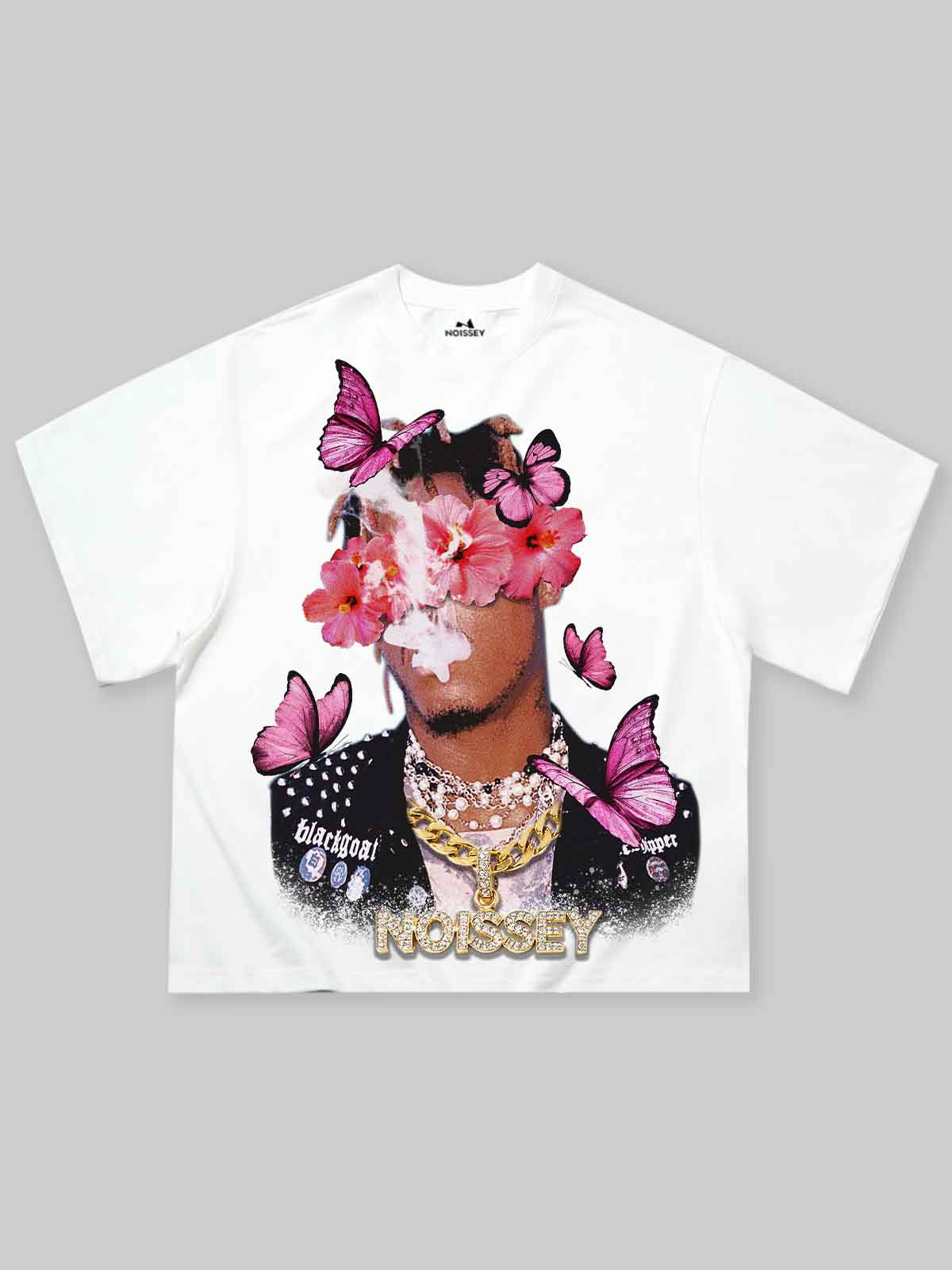T-SHIRT NOISSEY WHITE BOXYFIT ART FLORAL BUTTERFLY