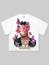 T-SHIRT NOISSEY WHITE BOXYFIT ART FLORAL BUTTERFLY