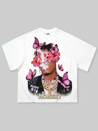 T-SHIRT NOISSEY WHITE BOXYFIT ART FLORAL BUTTERFLY