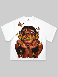 T-SHIRT NOISSEY WHITE BOXYFIT OVERSIZE ART BUTTERFLY GIRL