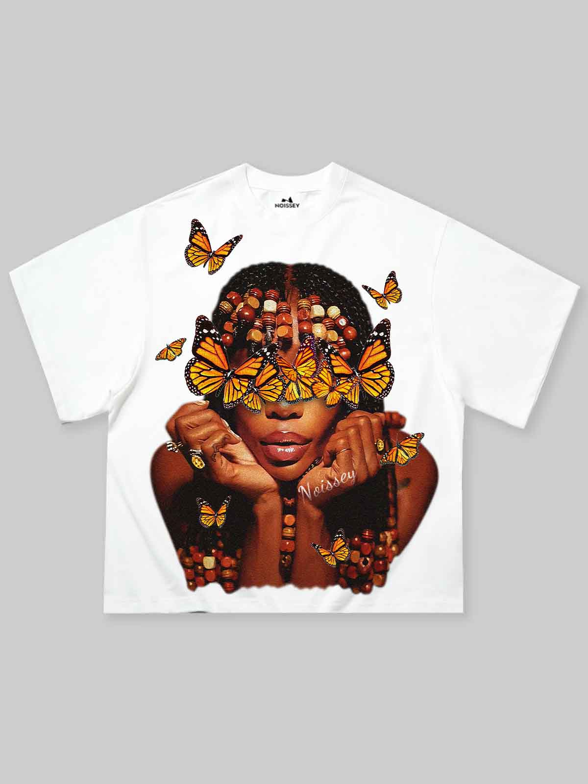 T-SHIRT NOISSEY WHITE BOXYFIT OVERSIZE ART BUTTERFLY GIRL