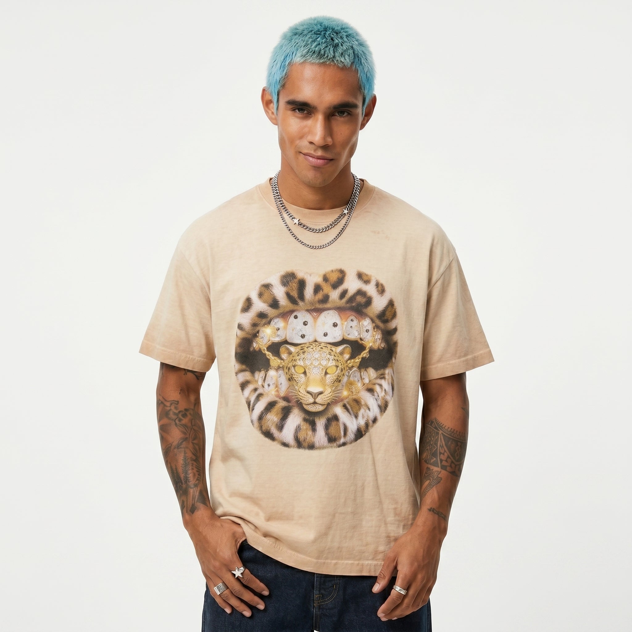 T-SHIRT NOISSEY SABBIA OVERSIZE ART BOCCA GOLDEN LEOPARD