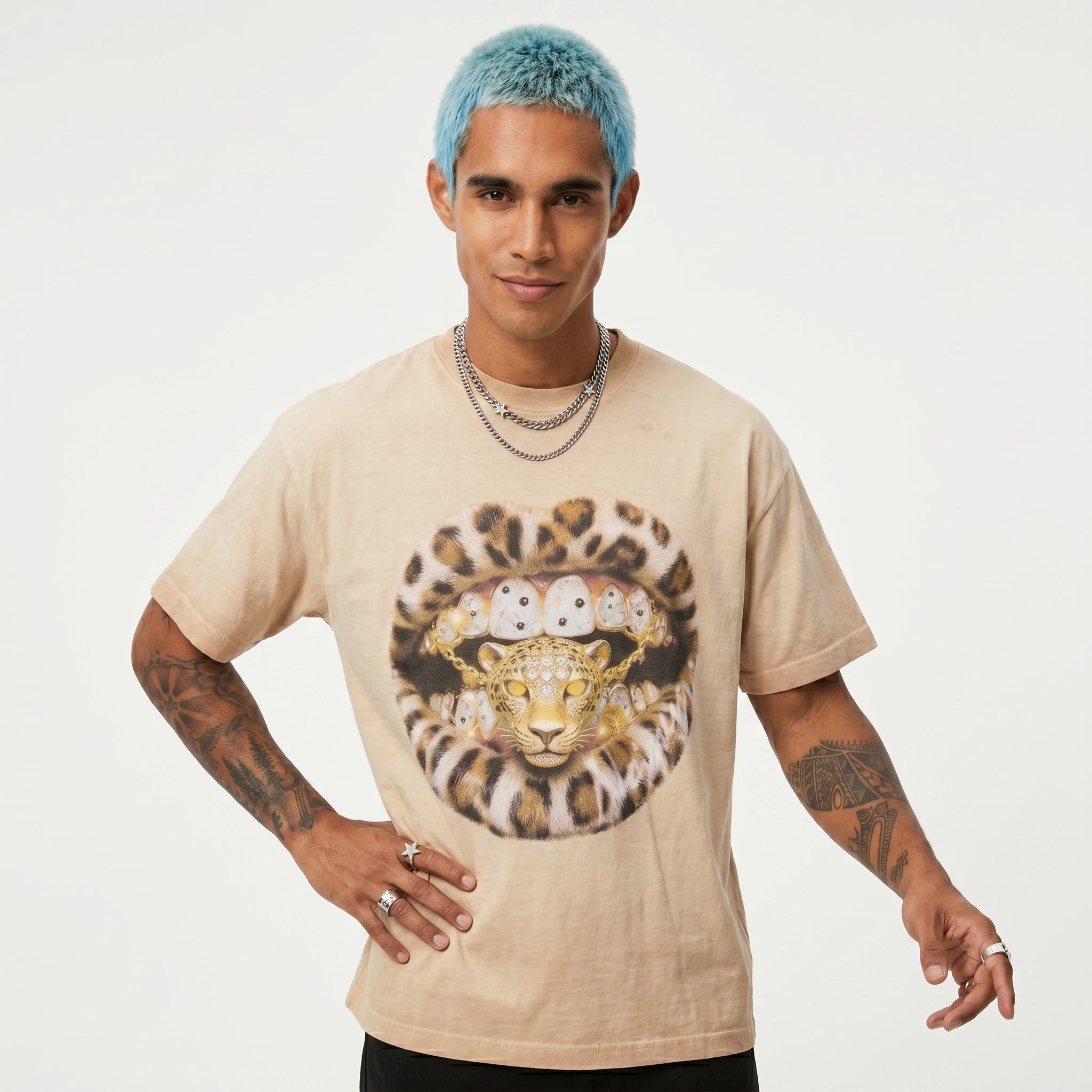 T-SHIRT NOISSEY SABBIA OVERSIZE ART BOCCA GOLDEN LEOPARD