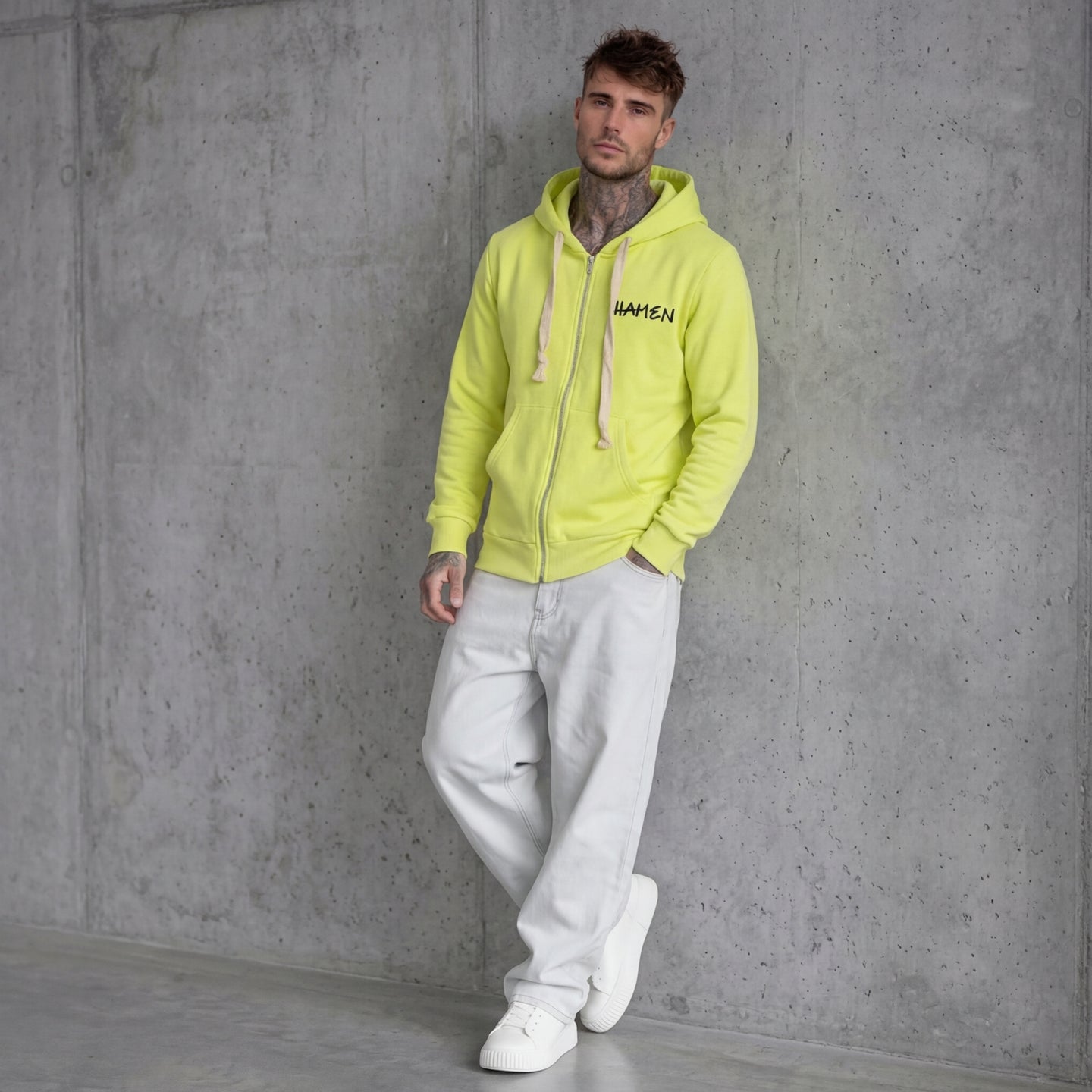 FELPA UOMO  ZIP CON CAPPUCCIO BASICA LOGO - HAMEN - ART. LOGO H
