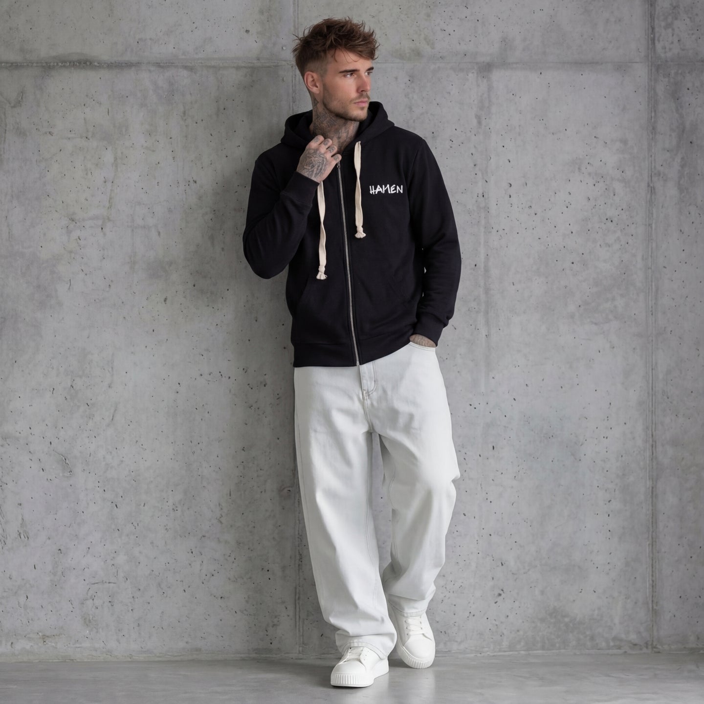FELPA UOMO  ZIP CON CAPPUCCIO BASICA LOGO - HAMEN - ART. LOGO H