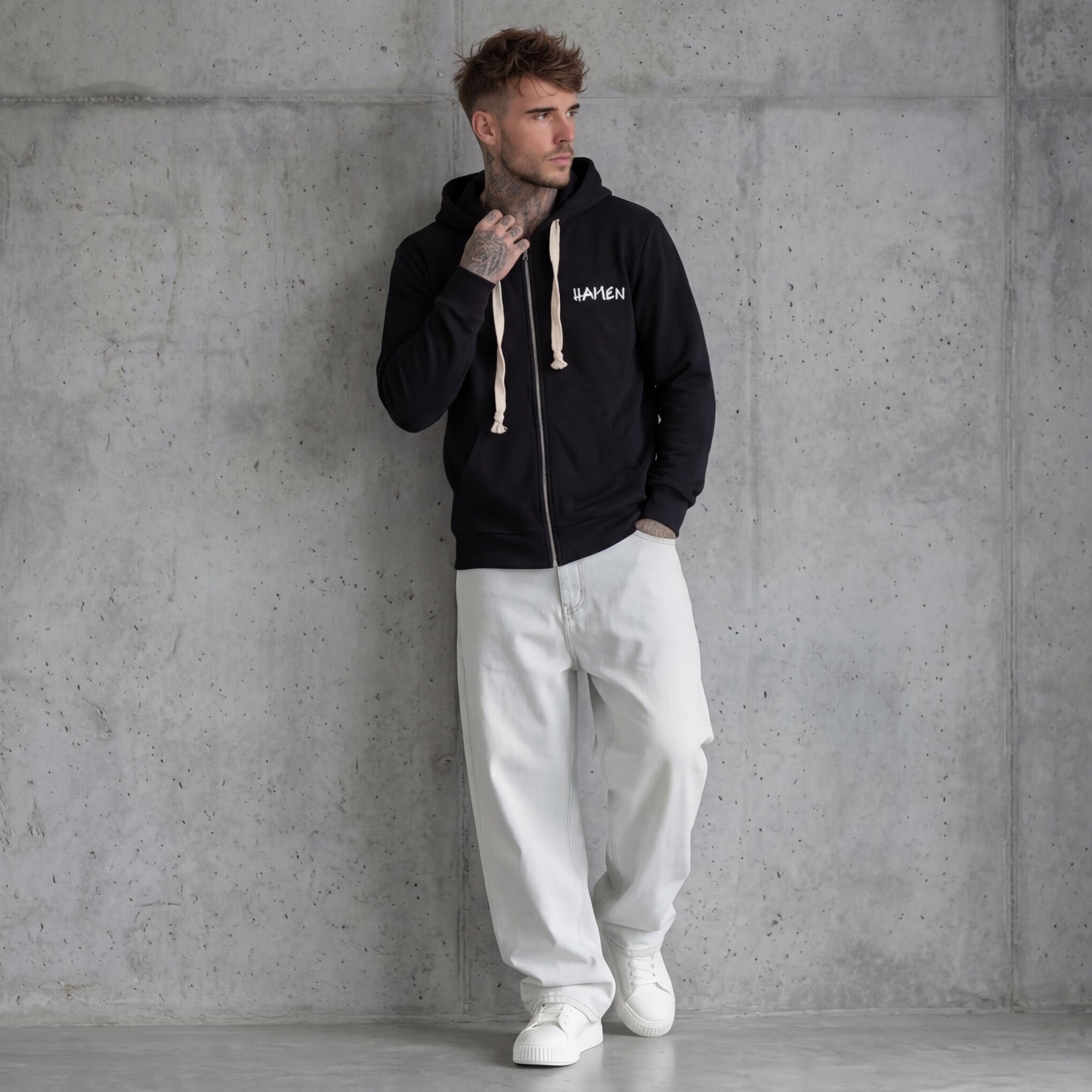 FELPA UOMO  ZIP CON CAPPUCCIO BASICA LOGO - HAMEN - ART. LOGO H