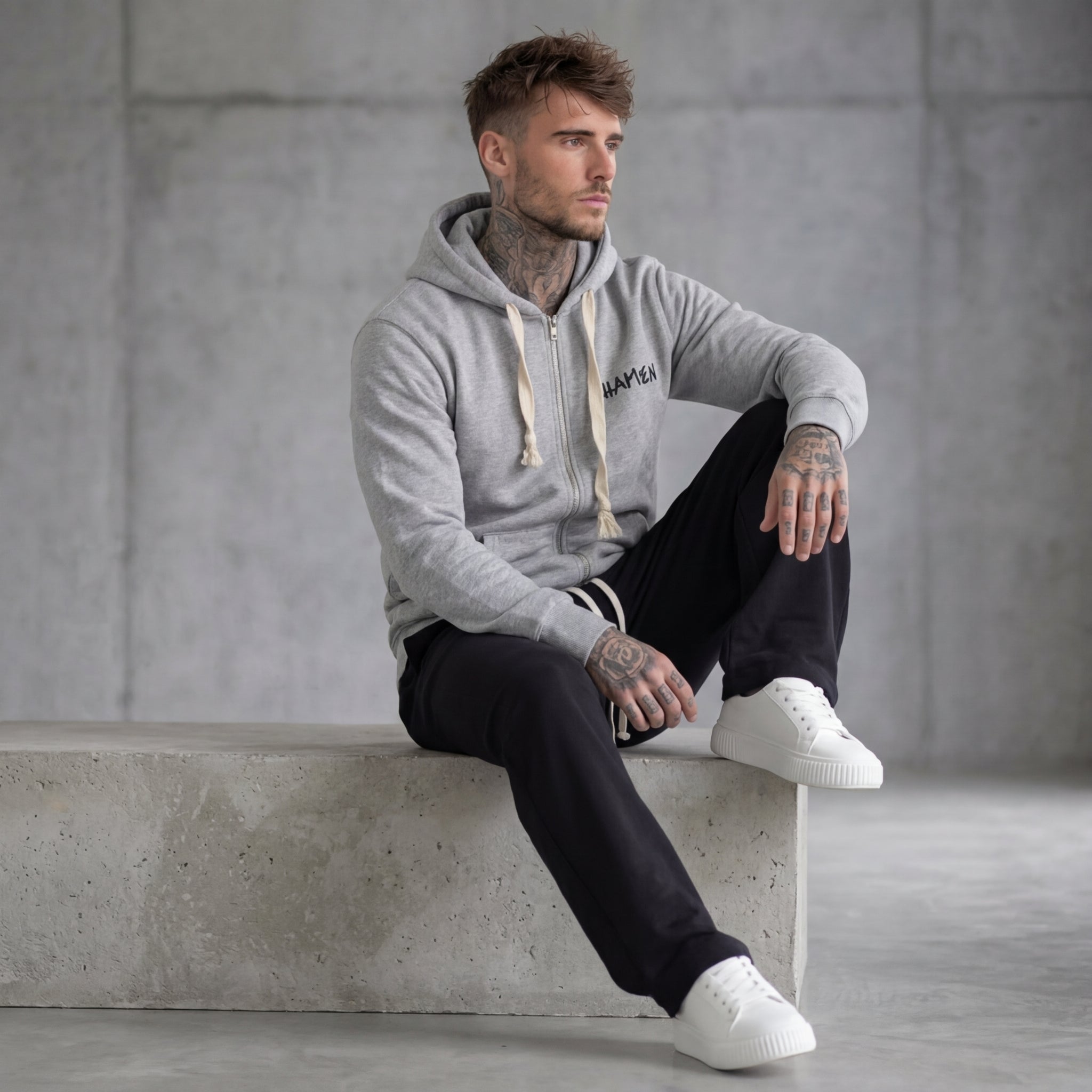FELPA UOMO  ZIP CON CAPPUCCIO BASICA LOGO - HAMEN - ART. LOGO H
