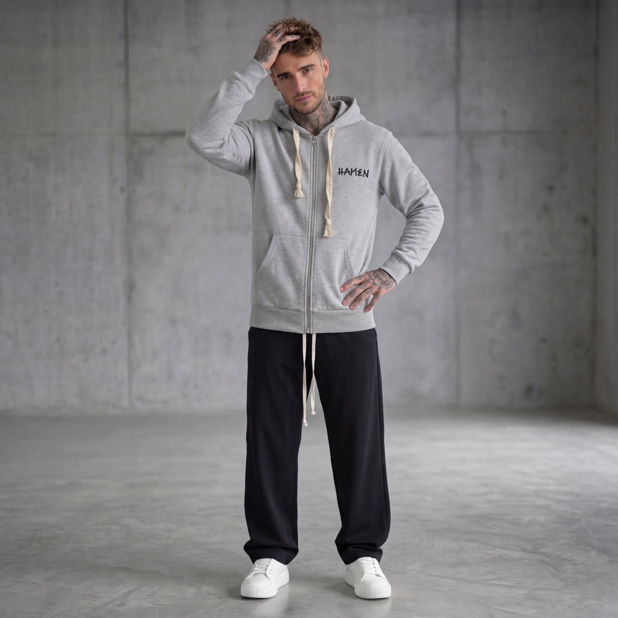 FELPA UOMO  ZIP CON CAPPUCCIO BASICA LOGO - HAMEN - ART. LOGO H