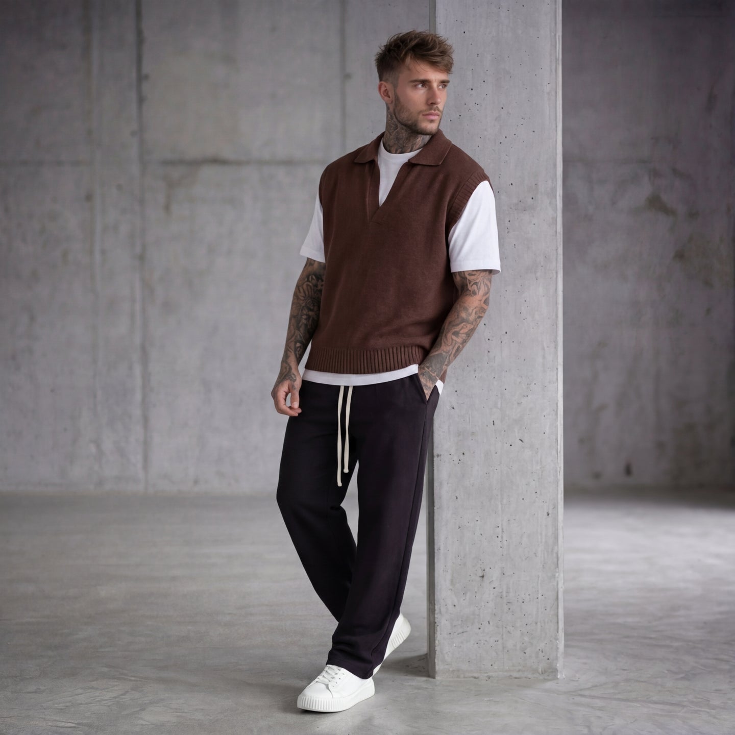 SMANICATO POLO TRAFORATA MARRONE - NEW JOB BRAND - ART. MA/15