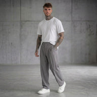 PANTALONE CON ELASTICO IN VITA GRIGIO BOTTONE COPERTO   - NEW JOB BRAND - ART. AMALFI