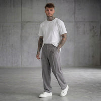 PANTALONE CON ELASTICO IN VITA GRIGIO BOTTONE COPERTO   - NEW JOB BRAND - ART. AMALFI