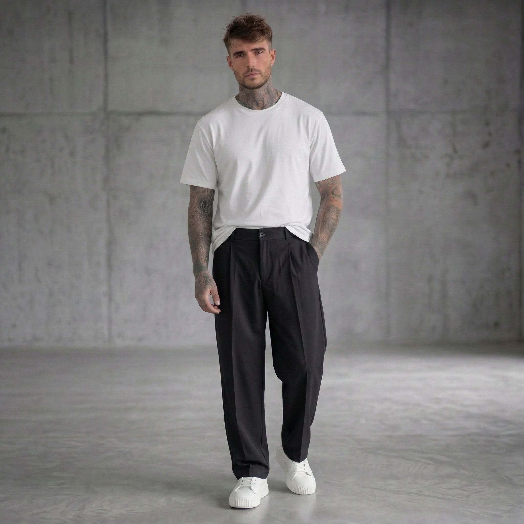 PANTALONE NERO CON ELASTICO IN VITA BOTTONE  - NEW JOB BRAND - ART. AMALFI