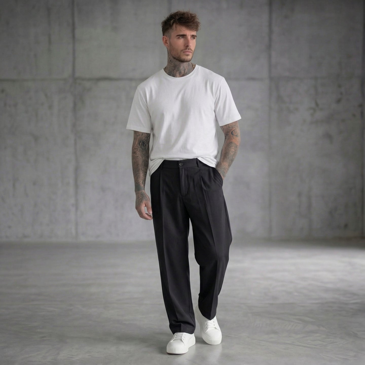 PANTALONE NERO CON ELASTICO IN VITA BOTTONE  - NEW JOB BRAND - ART. AMALFI