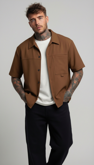 CAMICIA MANICA CORTA CON TASCHINO FRONTALE - IMPERIAL - ART. C1PLCY - COL. NUTELLA