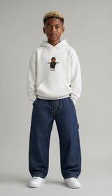 FELPA OVER BAMBINO CON CAPPUCCIO BOXY FIT OVER -  ORSO  PIU' COLORI - HAMEN