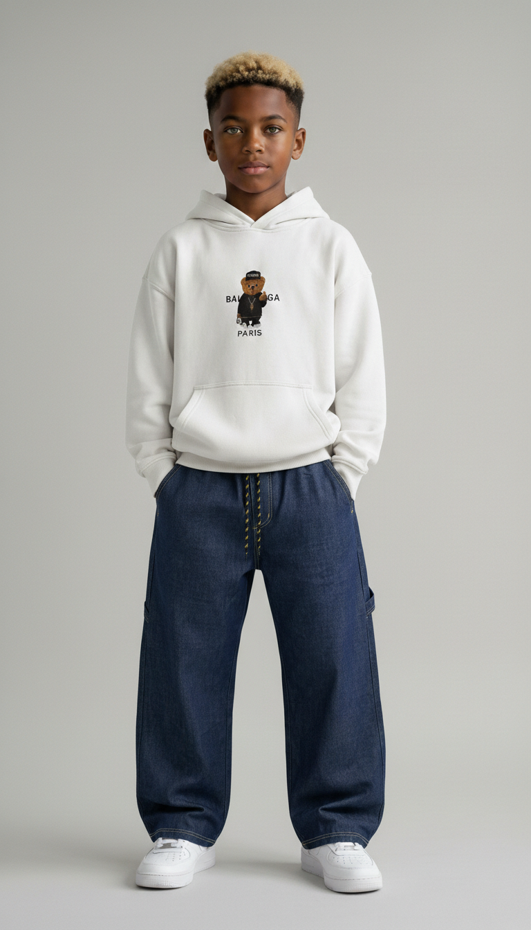 FELPA OVER BAMBINO CON CAPPUCCIO BOXY FIT OVER -  ORSO  PIU' COLORI - HAMEN