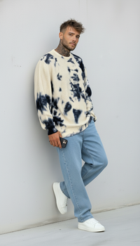 MAGLIA GIROCOLLO TINTO MACCHIE TIE DYE - BERNA - *ART. 2432023 - COL. BLU