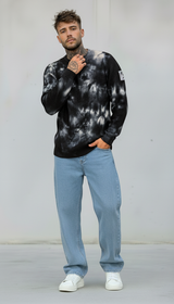 MAGLIA GIROCOLLO TINTO MACCHIE TIE DYE - BERNA - *ART. 2432021 - COL. NERO