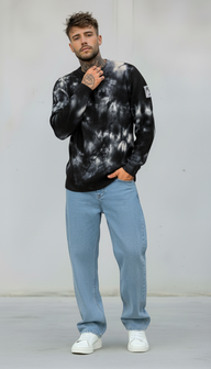 MAGLIA GIROCOLLO TINTO MACCHIE TIE DYE - BERNA - *ART. 2432021 - COL. NERO