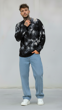 MAGLIA GIROCOLLO TINTO MACCHIE TIE DYE - BERNA - *ART. 2432021 - COL. NERO